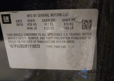 2015 Chevrolet Cruze Ls Auto from USA, damaged, VIN 1G1PA5SG9F7110573
